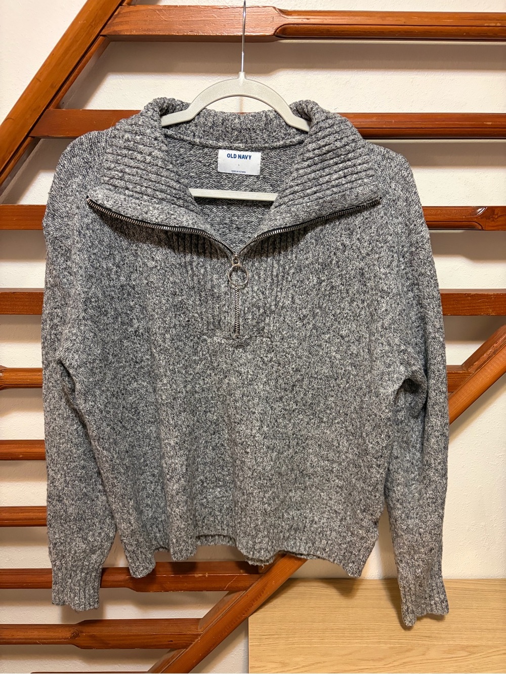 Old Navy Women's Heather Gray Zip-Neck Sweater
